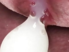 Close up slow motion thick cum
