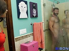 Cock riding bisexual bear cum facializes