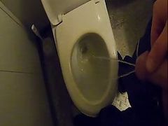 Piss and masturbation with cum in Public toilet