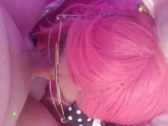 KEEPS GOING! femboy gets facial cumshot then keeps going, he pops again gargle