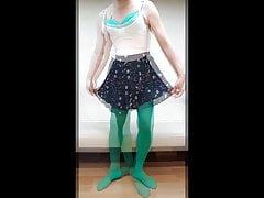 3 My pic green bra & stocking Crossdresser