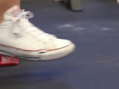 Bound gym hunk gets dick jerked and sucked