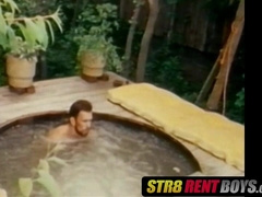 Retro worker jerks off solo after work and jacuzzi time