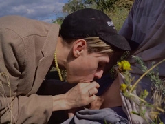Summer joy of 2 young folks. Inhaling by the river
