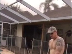Married hunk jerks off over the pool while smoking 9