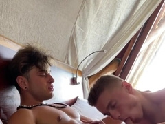 Carlos Effort & Elio Chalamet Deep Throating Each Other In The Motel Bedroom