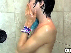 scarcely 18 twink pleasuring himself in the shower