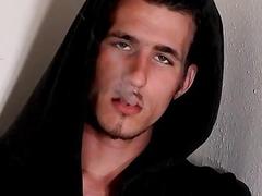 Handsome twink smokes and uses a penis pump to masturbate