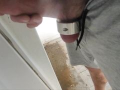 Big cock jerks off in public toilet