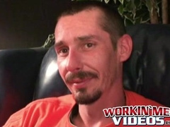 Rough stud smokes during an interview and masturbates solo