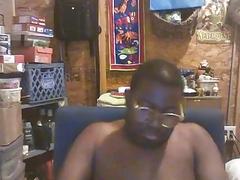 Plump black guy wanking his rod