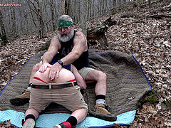 Daddy bear Will Angell fucks Scott Ryder deep in the forest