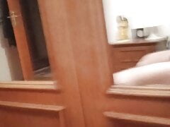 teen ejaculates in front of the mirror in bed with his toy