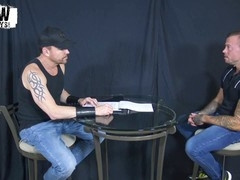 Inked muscle dude face fucks blindfolded jock with raw intensity