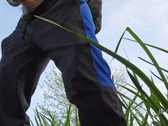 Dominate man makes his made-up buddy throat and fill condom with cum