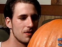 Deviant straight guys are fucking a pumpkin and masturbating
