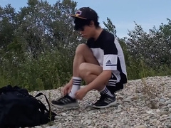 Cute Twink Jon Arteen Wears Black Adidas Outfit Shows His Underwear Walks Freeballing Jerking Off Throught His Short Shorts