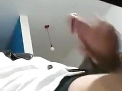 Big dicked daddy jerking his big cock at the desk