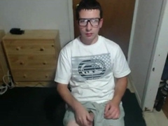 Cute nerdy boy cum to face on webcam