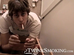 Blonde Carl plays cock while chain smokin