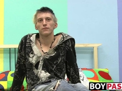 Skinny teenager Ian jerks off his big cock after interview
