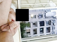 Risky masturbation flashing at open window front neighborhood 1