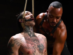 Dominant black man is teasing a tattooed Latino perv