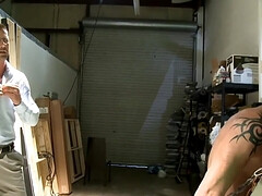 Using a chain to tie up a submissive DILF before sex