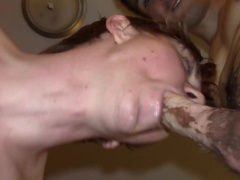 Cute blond lad gives a blowjob and gets banged by two lads