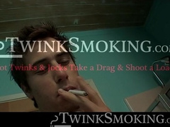 Gorgeous Joey Steels blows smoke before ass fucking the nice ass of smoker Jacob Wrig