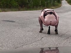 Big toy in the anus on the track.