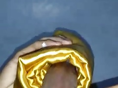 Fucking and Cumming Gold Satin