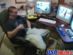 Horny and bald twink with big stiff pole wanking it hard