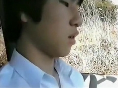 Japanese Twink jerks off in a car