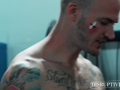 Boxer Christian Wilde drills jock Troy Accola in gym locker room