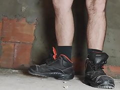Work boots  relax on construction site