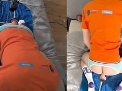 Sex machine humps the cum out of a big lollipop twink in an Aussiebum jockstrap