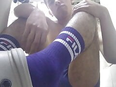 Blue sport sweaty socks and dirty size 9.5 feet