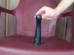 Santi's tabouret, sitting on a large fake penis until I get all the milk out