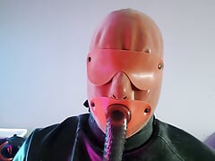 Heavy rubber latex: Sissy in training swallows 4 loads of cum.