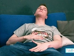 Horny brunette Adam Holub strokes his big cock until he cums!