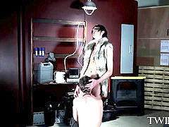 Vamp deepthroating dick of anther cute youngster temptress in their office