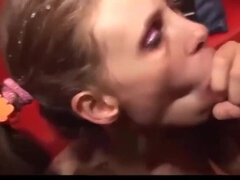 Ugly busty teen takes huge cocks in wild gangbang