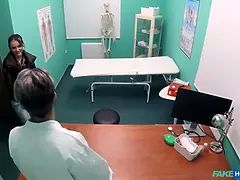 Faux health center - busty patient catches physician jerking off and offers her cunt
