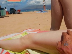 Leie, Strand, Bikini, Flashen, Freundin, Orgasmus, Pov, Öffentlich