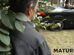 Noire, Brunette brune, Voiture, Cocu, Queue, Monstre, Jarretelles