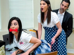 Two hot girls, one hard guy, 100% real FFM orgies