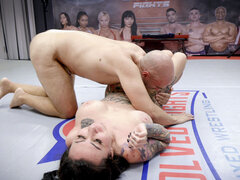 Inked girl gets fucked by a guy who bests her in the ring