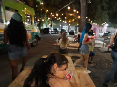 Sexy Brunette Gets Fucked In Public On A Picnic Table