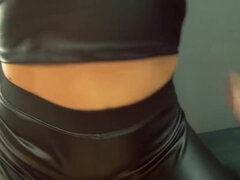 Blonde In Ripped Latex Leggings Gets Fucked And Takes A Huge Cumshot On Her Latex Top